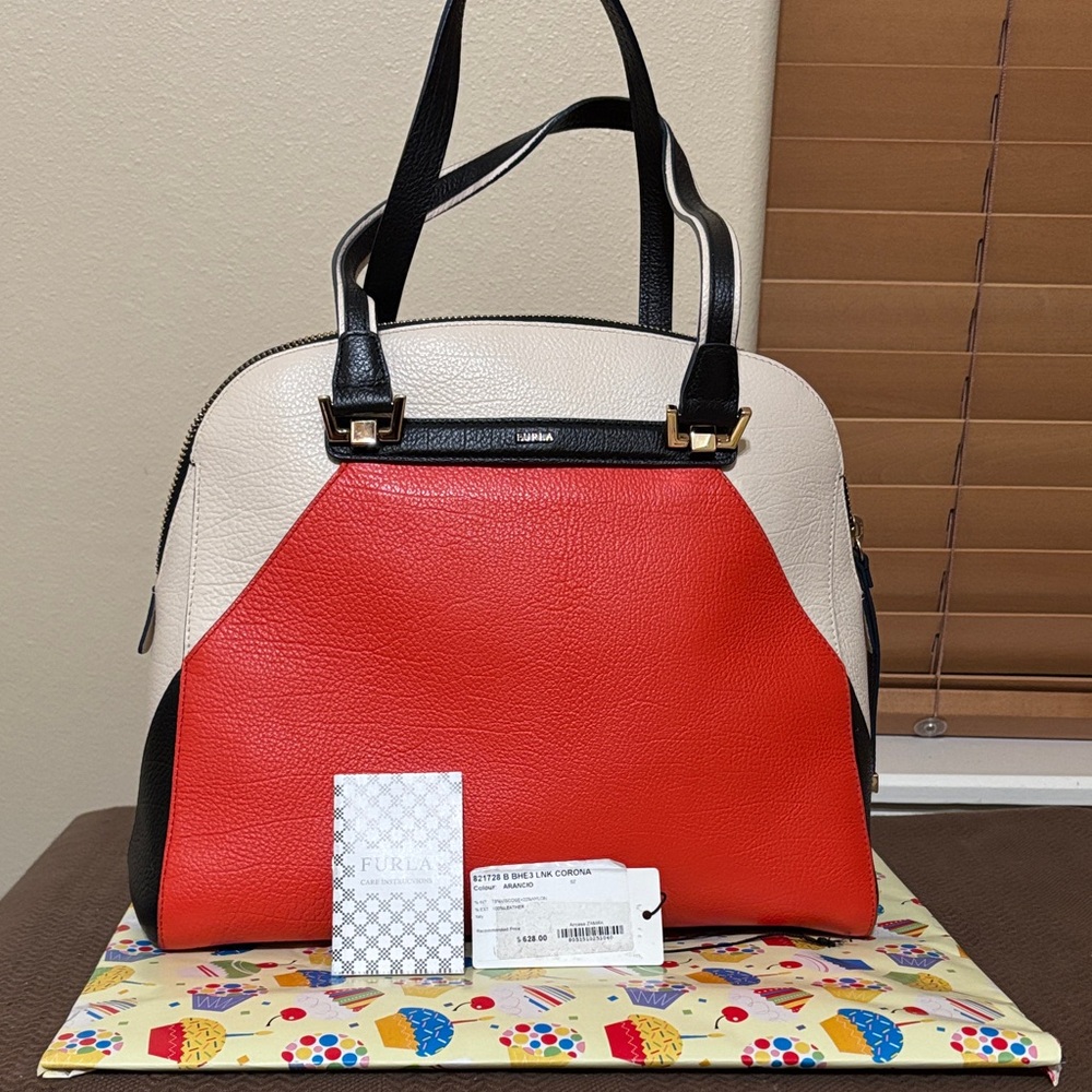 Furla Vibrant Red and Cream Satchel